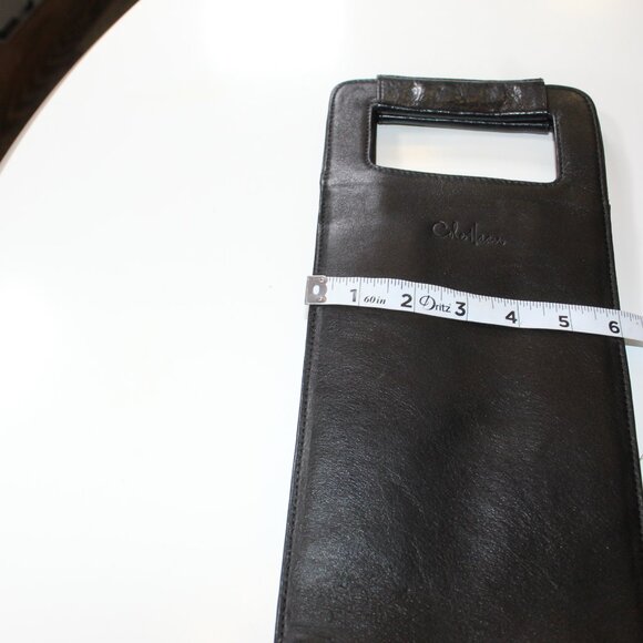 Wine Tote COLE HAAN Fine Black Leather 2X bottles magnetic close double handles - Picture 4 of 12